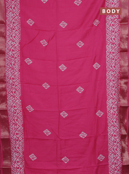 Semi chanderi saree candy pink and off white with barik butta prints and long printed zari border