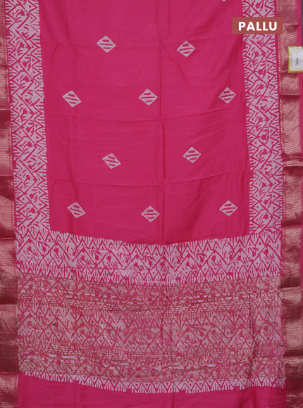 Semi chanderi saree candy pink and off white with barik butta prints and long printed zari border