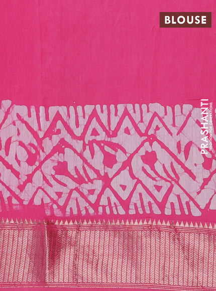 Semi chanderi saree candy pink and off white with barik butta prints and long printed zari border