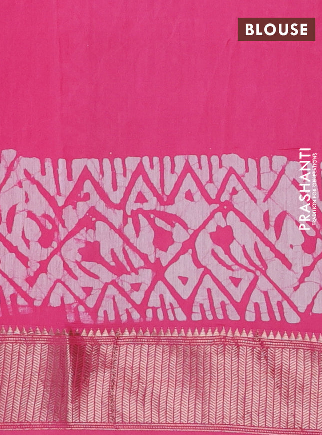 Semi chanderi saree candy pink and off white with barik butta prints and long printed zari border