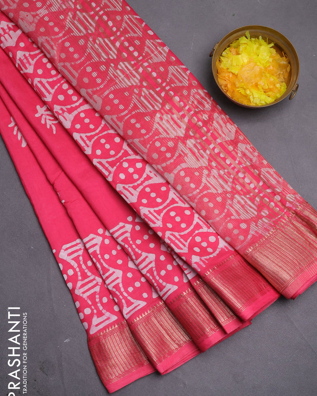 Semi chanderi saree pink with barik butta prints and long printed zari border