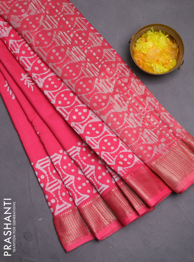 Semi chanderi saree pink with barik butta prints and long printed zari border