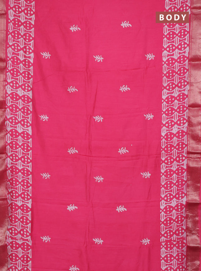Semi chanderi saree pink with barik butta prints and long printed zari border