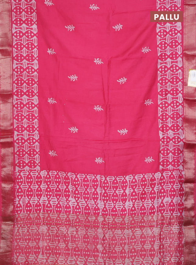 Semi chanderi saree pink with barik butta prints and long printed zari border