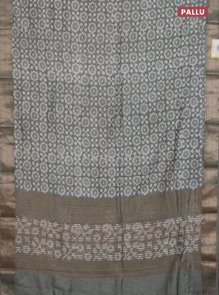 Semi chanderi saree grey shade with allover batik prints and zari woven border