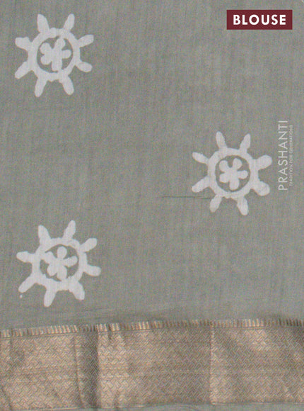 Semi chanderi saree grey shade with allover batik prints and zari woven border