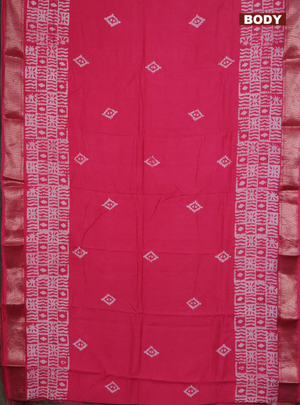 Semi chanderi saree candy pink and off white with barik butta prints and long printed zari border