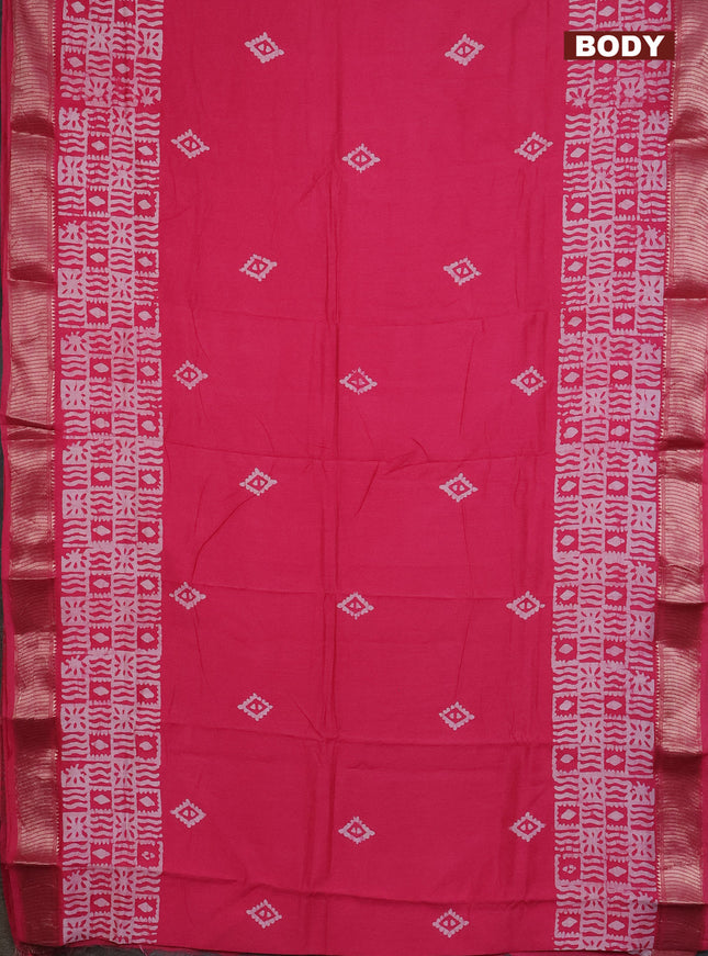 Semi chanderi saree candy pink and off white with barik butta prints and long printed zari border