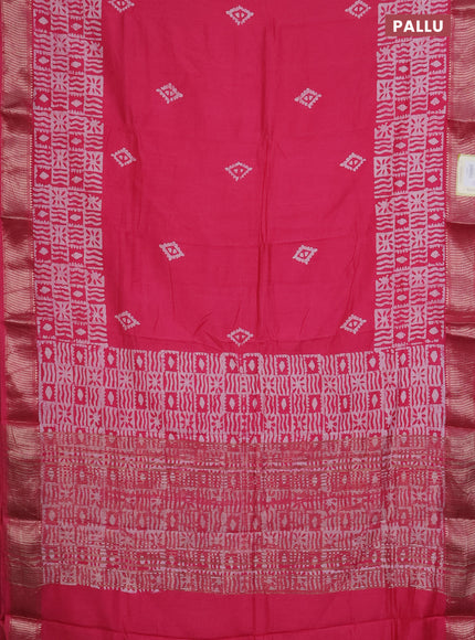Semi chanderi saree candy pink and off white with barik butta prints and long printed zari border