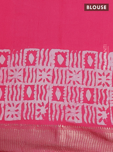 Semi chanderi saree candy pink and off white with barik butta prints and long printed zari border