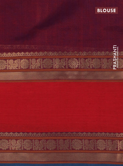 Kanchipuram silk cotton saree dual shade of maroon and reddish orange with allover thread checks & buttas and rettapet zari woven border
