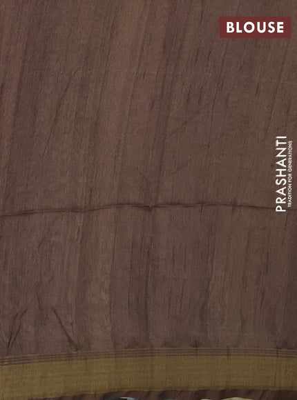 Semi tussar saree mustard shade and beige with plain body and madhubani printed pallu