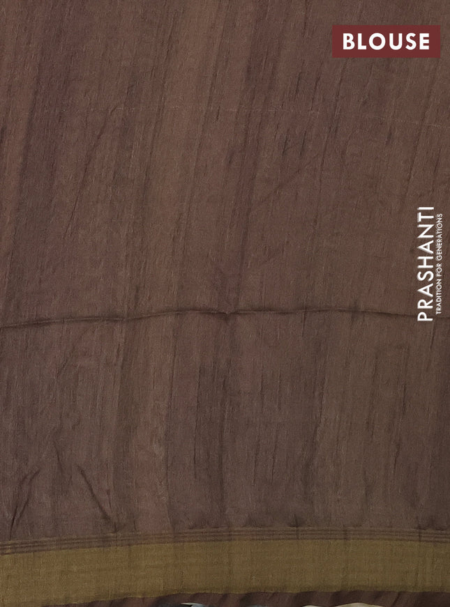 Semi tussar saree mustard shade and beige with plain body and madhubani printed pallu