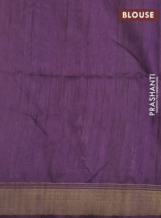 Semi tussar saree pink and beige with plain body and madhubani printed pallu