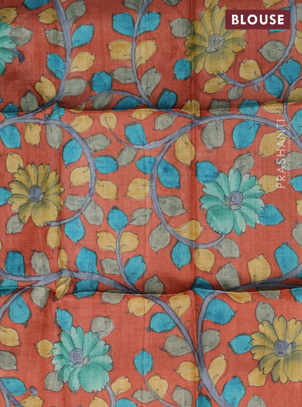 Tussar silk blouse piece orange with allover kalamkari prints