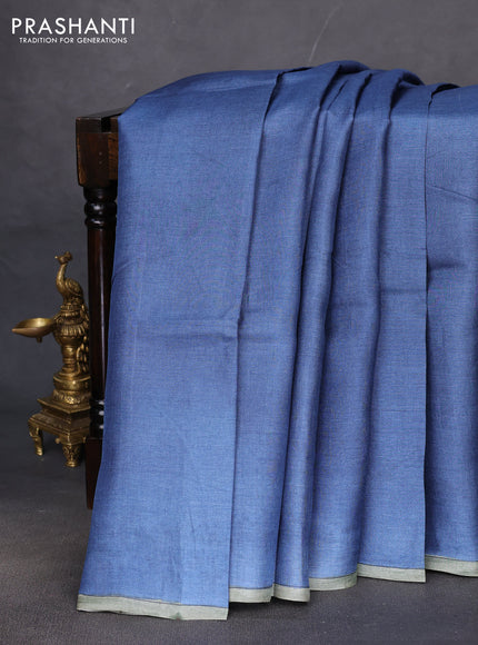 Pure tussar partly silk saree blue and mustard yellow with plain body and kalamkari hand painted prints