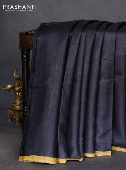 Pure tussar partly silk saree black and pink with plain body and kalamkari hand painted prints