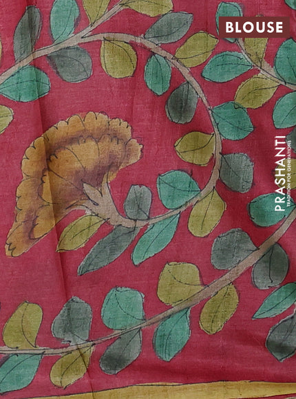 Pure tussar partly silk saree black and pink with plain body and kalamkari hand painted prints
