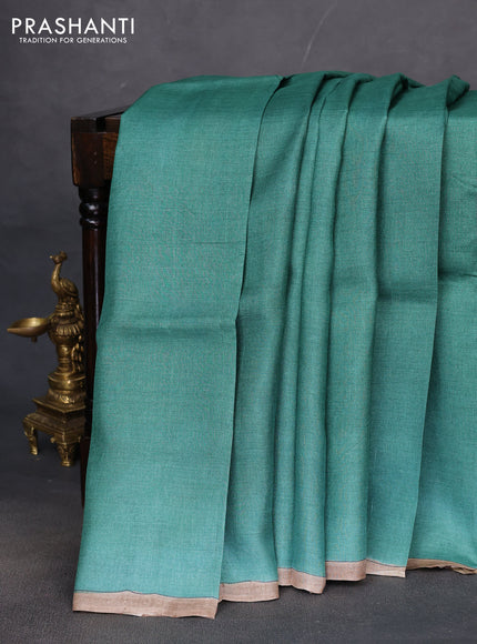 Pure tussar partly silk saree green shade and blue shade with plain body and kalamkari hand painted prints