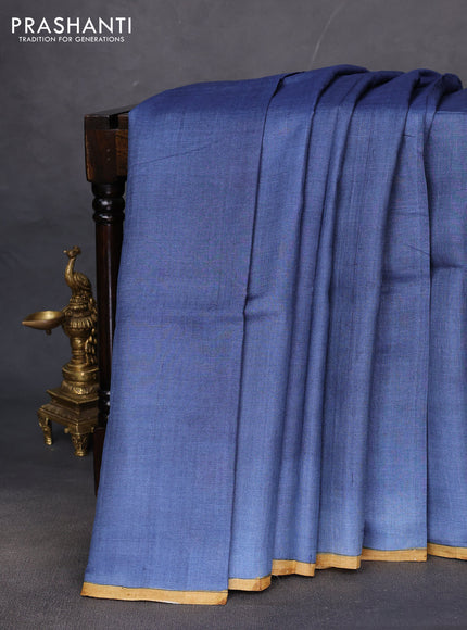 Pure tussar partly silk saree blue shade and cs blue with plain body and kalamkari hand painted prints