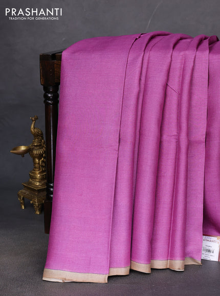 Pure tussar partly silk saree purple and teal blue with plain body and kalamkari hand painted prints