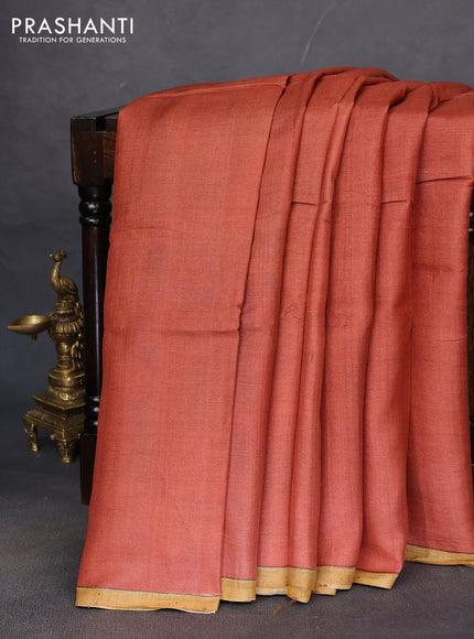 Pure tussar partly silk saree rustic orange and cs blue with plain body and kalamkari hand painted prints