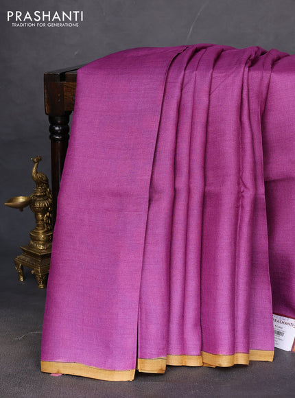 Pure tussar partly silk saree purple and cs blue with plain body and kalamkari hand painted prints