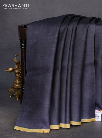 Pure tussar partly silk saree elephant grey and purple with plain body and kalamkari hand painted prints