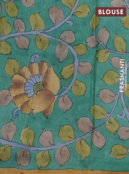 Pure tussar partly silk saree red shade and green shade with plain body and kalamkari hand painted prints