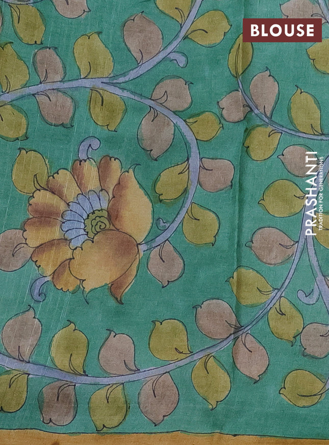 Pure tussar partly silk saree red shade and green shade with plain body and kalamkari hand painted prints