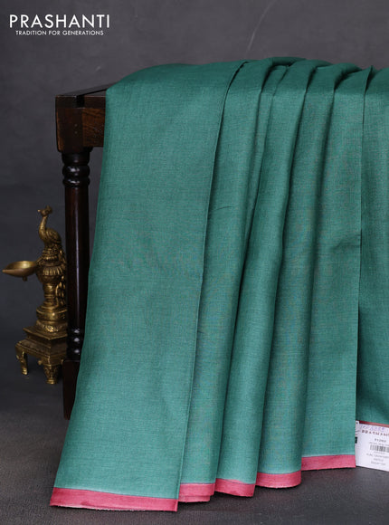 Pure tussar partly silk saree teal green and mustard yellow with plain body and kalamkari hand painted prints