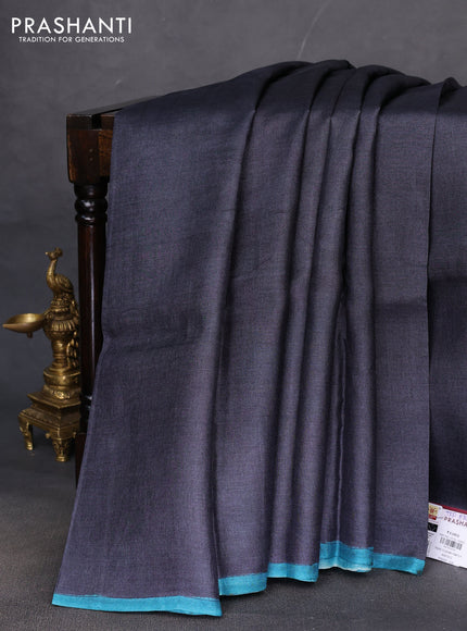 Pure tussar partly silk saree elephant grey and maroon with plain body and kalamkari hand painted prints