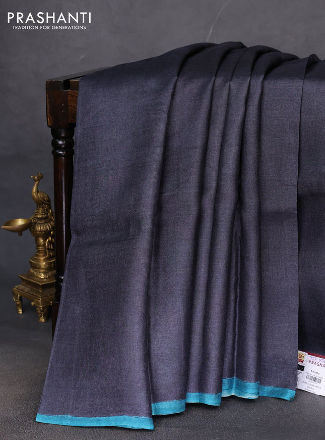 Pure tussar partly silk saree elephant grey and maroon with plain body and kalamkari hand painted prints