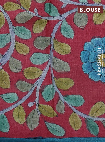 Pure tussar partly silk saree elephant grey and maroon with plain body and kalamkari hand painted prints