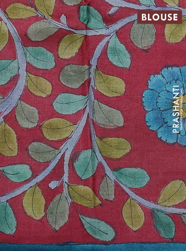 Pure tussar partly silk saree elephant grey and maroon with plain body and kalamkari hand painted prints