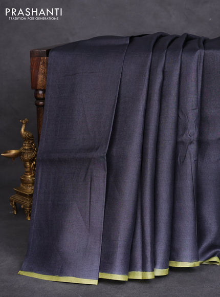 Pure tussar partly silk saree black and orange with plain body and kalamkari hand painted prints