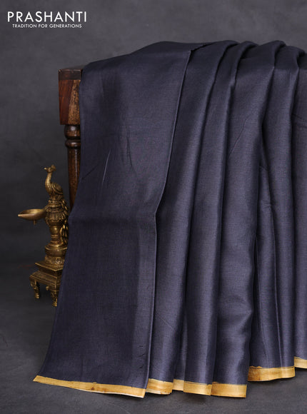 Pure tussar partly silk saree black and cs blue with plain body and kalamkari hand painted prints