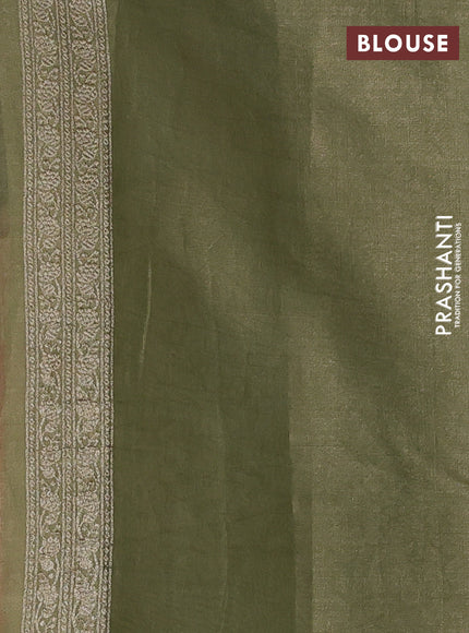 Banarasi tissue silk cotton saree rust shade and green shade with zari woven buttas and woven border