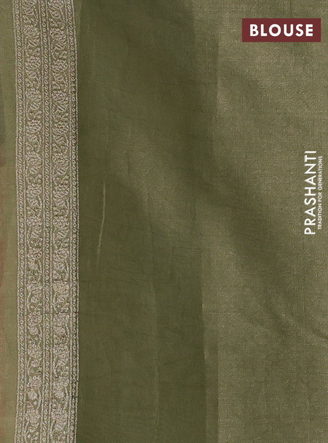 Banarasi tissue silk cotton saree rust shade and green shade with zari woven buttas and woven border
