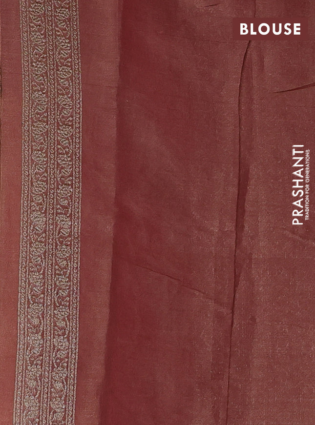 Banarasi tissue silk cotton saree sandal and maroon with zari woven buttas and woven border