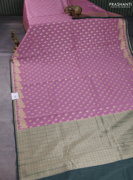 Banarasi silk cotton saree mauve pink and dark peacock blue with allover woven buttas and woven border