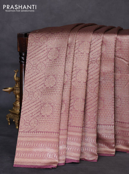 Banarasi silk cotton saree wine shade with allover brocade zari weaves and woven border