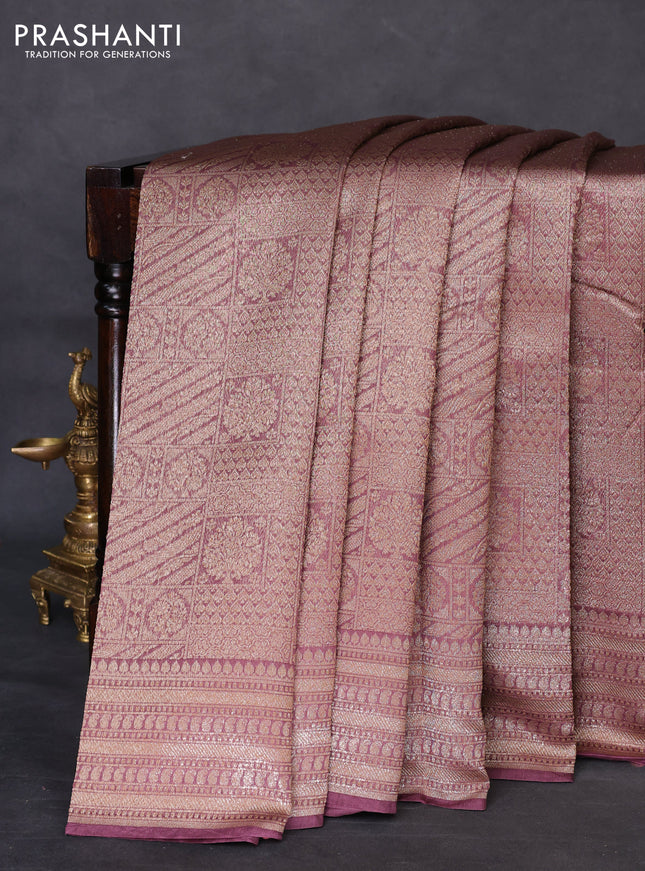 Banarasi silk cotton saree wine shade with allover brocade zari weaves and woven border