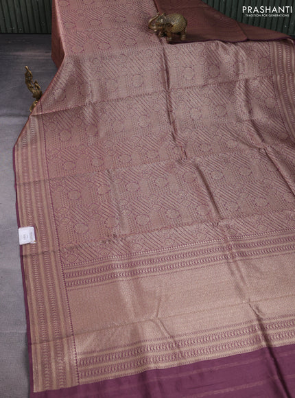 Banarasi silk cotton saree wine shade with allover brocade zari weaves and woven border