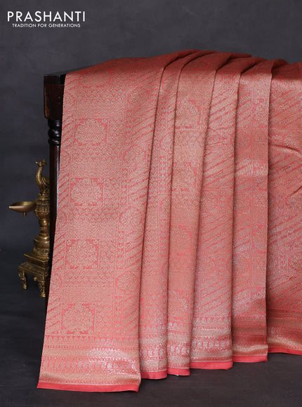 Banarasi silk cotton saree red shade with allover brocade zari weaves and woven border