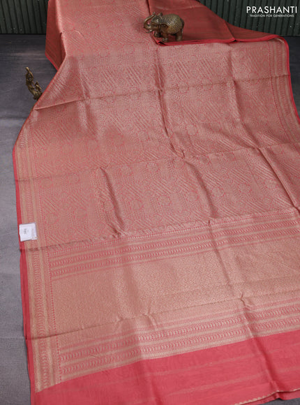 Banarasi silk cotton saree red shade with allover brocade zari weaves and woven border