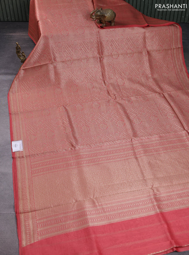 Banarasi silk cotton saree red shade with allover brocade zari weaves and woven border