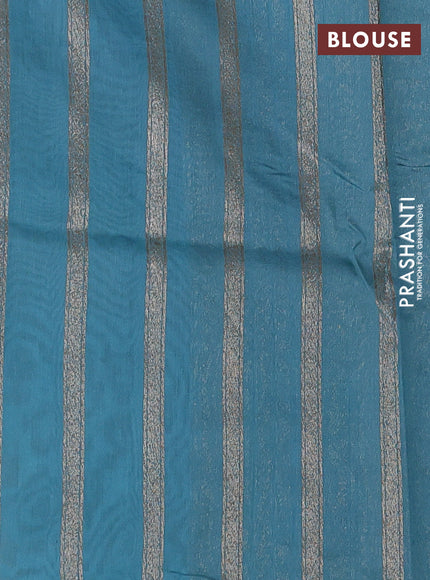 Banarasi silk cotton saree teal blue with allover brocade zari weaves and woven border