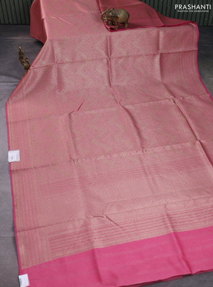 Banarasi silk cotton saree pastel pink with allover brocade zari weaves and woven border