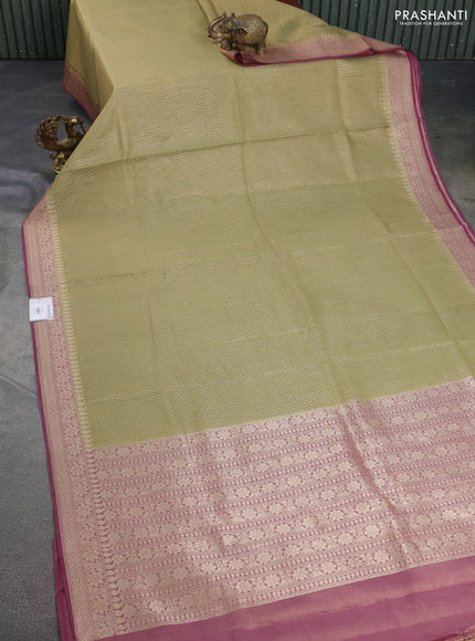 Banarasi tissue silk cotton saree mehendi green and wine shade with allover zari weaves and woven border